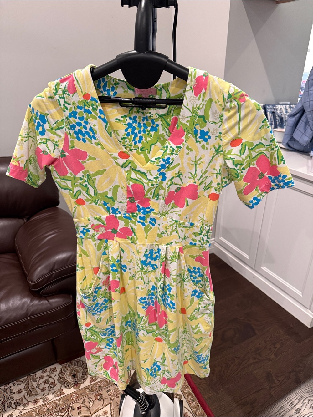 Lilly Pulitzer Yellow Floral Mini Dress with Pink & Blue Accents